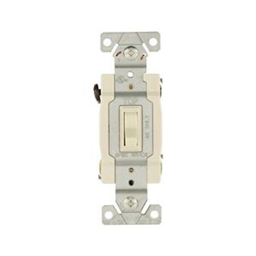 Main product image of Toggle Switch, #14-10 Awg, 15A, Residential, Wall, 120V, Side And Push, Grounding, Light Almond, 1242-7LA-BOX