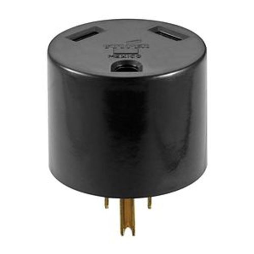 Main product image of Receptacle Adapter, from Receptacle To Nema 5-15R Or 5-20R Plug, 30A, 125V, Black, 2-Pole 3-Wire, 1264-BOX