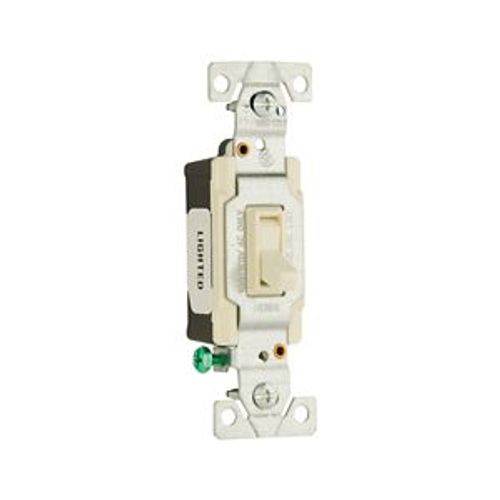 Main product image of Toggle Switch, Lighted, #14-10 Awg 15A 120V, Light Almond, Load Type: Motor Control, Fan, 1-Pole, 1301-7LTLABX