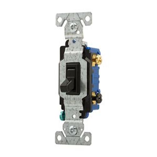 Main product image of Toggle Switch, #14-10 Awg 15A, 120V, Black, Load Type: Motor Control, Fan, 1-Pole, 3-Way, 1303-7BK