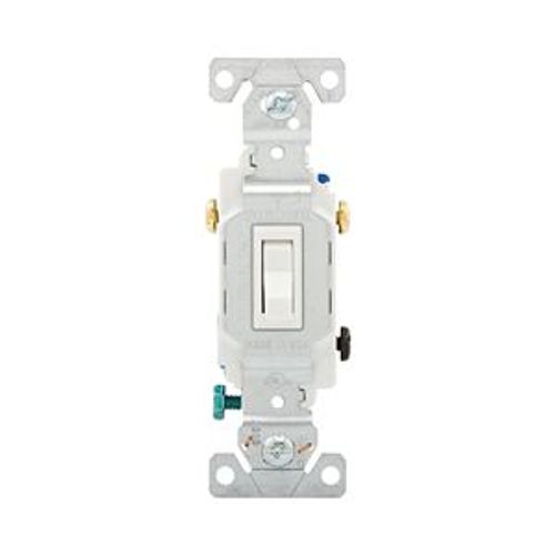 Main product image of Toggle Switch, 15A, Wall, 120V, Back And Side, Push Wire, Grounding, White, Single-Pole, 3-Way, 1303-9W
