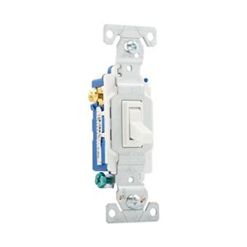 Main product image of Toggle Switch, 15A, Wall, 120V, Back And Side, Push Wire, Grounding, White, Single-Pole, 3-Way, 1303-9W