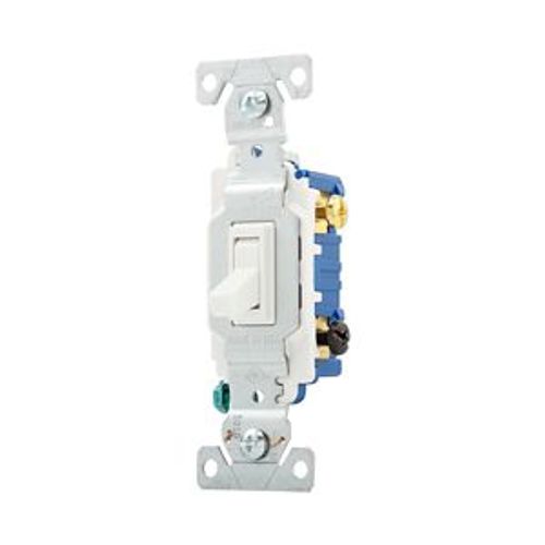Main product image of Toggle Switch, 15A, Wall, 120V, Back And Side, Push Wire, Grounding, White, Single-Pole, 3-Way, 1303-9W