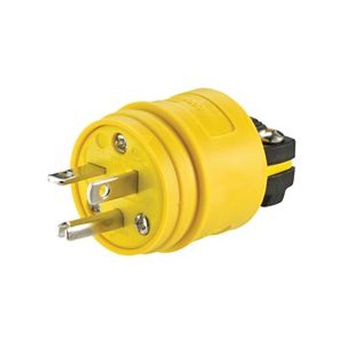 Main product image of Straight Blade Plug, #14-8 Awg, 20A, Industrial, 250V, Back Wire, Yellow, Black, 1448