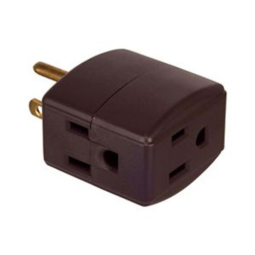 Main product image of 3 Outlet Cube Tap, Single Receptacle To 3 Outlets, 15A, 125V, Brown, Thermoplastic, 5-15R, 1482B-BOX