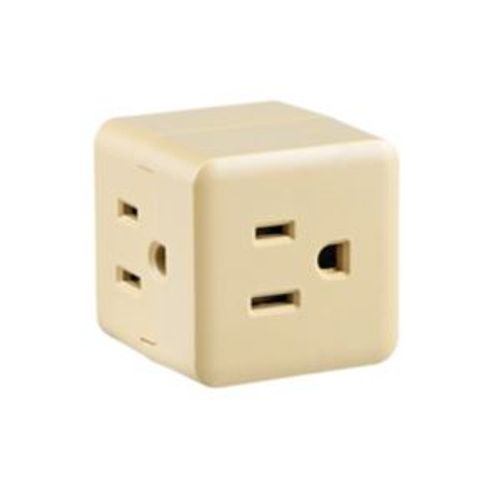 Main product image of 3 Outlet Cube Tap, Single Receptacle To 3 Outlets, 15A, 125V, Ivory, Thermoplastic, 5-15R, 1482V-BOX