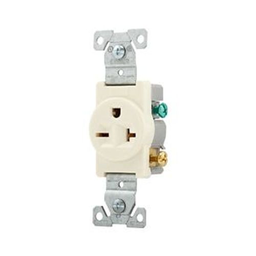 Main product image of Commercial Single Receptacle, #14-10 Awg 20A, 250V, SideWire, Almond Face, 6-20R, Pvc, 1876A