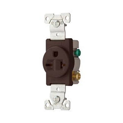 Main product image of Commercial Single Receptacle, #14-10 Awg 20A, 250V, SideWire, Brown Face, 6-20R, Pvc, 1876B-BOX