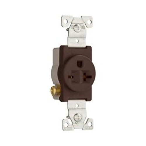 Main product image of Commercial Single Receptacle, #14-10 Awg 20A, 250V, SideWire, Brown Face, 6-20R, Pvc, 1876B-BOX