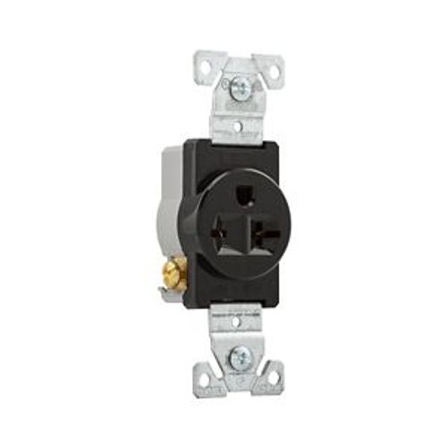 Main product image of Commercial Single Receptacle, #14-10 Awg 20A, 250V, SideWire, Black Face, 6-20R, Pvc, 1876BK