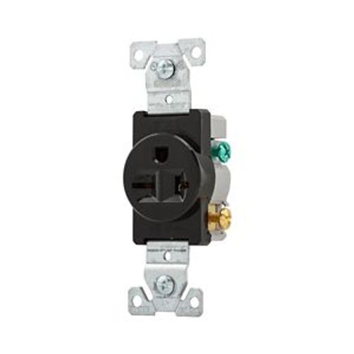 Main product image of Commercial Single Receptacle, #14-10 Awg 20A, 250V, SideWire, Black Face, 6-20R, Pvc, 1876BK