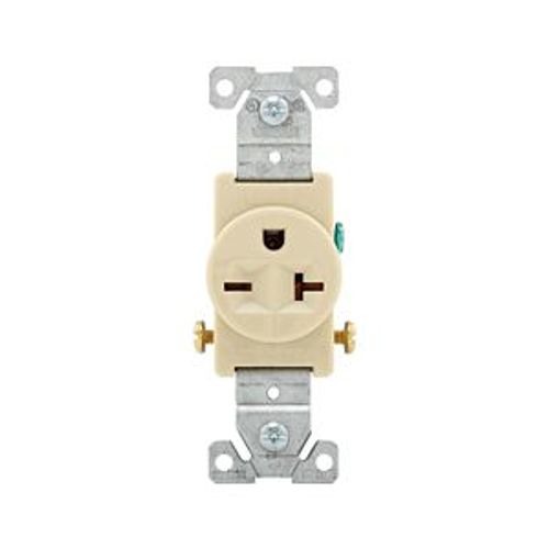 Main product image of Commercial Single Receptacle, #14-10 Awg 20A, 250V, SideWire, Ivory Face, 6-20R, Pvc, 1876V-BOX