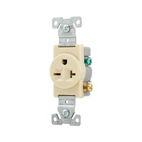 Main product image of Commercial Single Receptacle, #14-10 Awg 20A, 250V, SideWire, Ivory Face, 6-20R, Pvc, 1876V-BOX