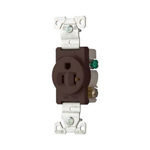 Main product image of Commercial Single Receptacle, #14-10 Awg 20A, 125V, SideWire, Brown Face, 5-20R, Pvc, 1877B-BOX