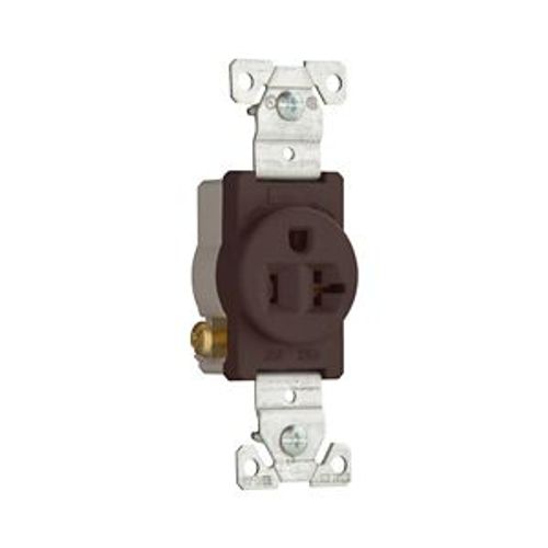 Main product image of Commercial Single Receptacle, #14-10 Awg 20A, 125V, SideWire, Brown Face, 5-20R, Pvc, 1877B-BOX