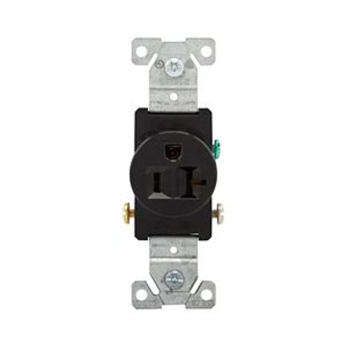 Main product image of Commercial Single Receptacle, #14-10 Awg 20A, 125V, SideWire, Black Face, 5-20R, Pvc, 1877BK