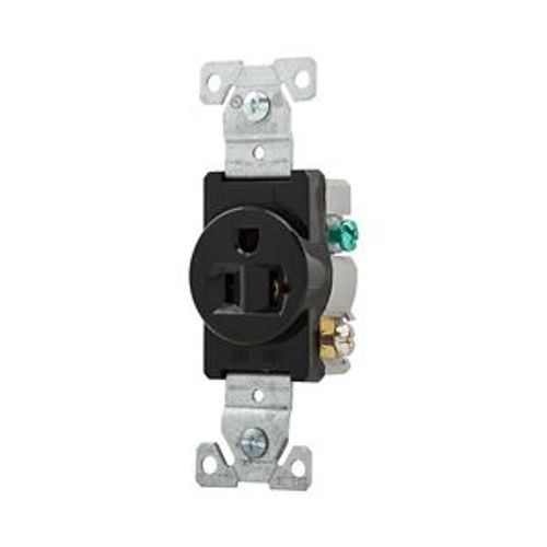 Main product image of Commercial Single Receptacle, #14-10 Awg 20A, 125V, SideWire, Black Face, 5-20R, Pvc, 1877BK
