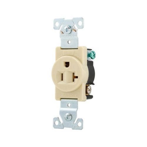 Main product image of Commercial Single Receptacle, #14-10 Awg 20A, 125V, SideWire, Ivory Face, 5-20R, Pvc, 1877V-BOX