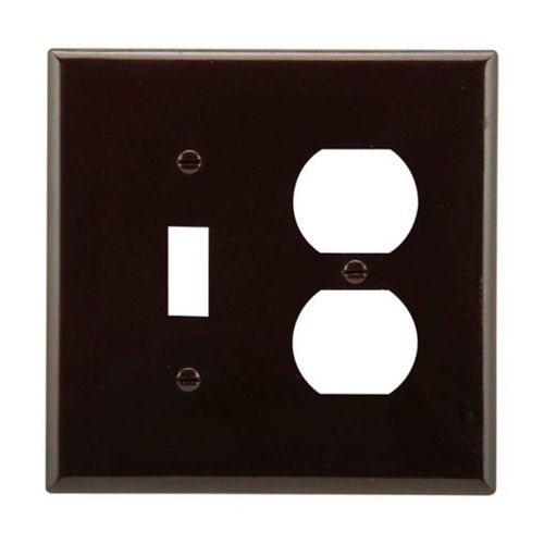 Main product image of Combination Wallplate, Brown, Toggle, Duplex Receptacle Cutout, Thermoset, 2-Gang, Mid-Size, 2038B-BOX