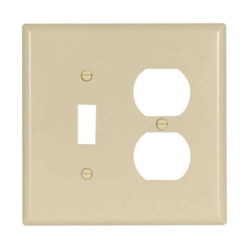 Main product image of Combination Wallplate, Ivory, Toggle, Duplex Receptacle Cutout, Thermoset, 2-Gang, Mid-Size, 2038V-BOX