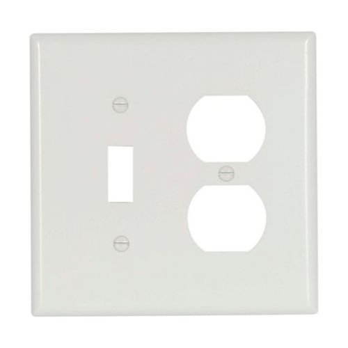 Main product image of Combination Wallplate, White, Toggle, Duplex Receptacle Cutout, Thermoset, 2-Gang, Mid-Size, 2038W-BOX