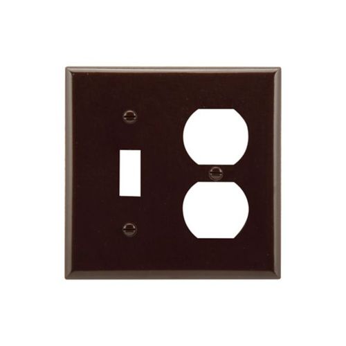Main product image of Combination Wallplate, Brown, Toggle, Duplex Receptacle Cutout, Thermoset, 2-Gang, Standard, 2138B-BOX