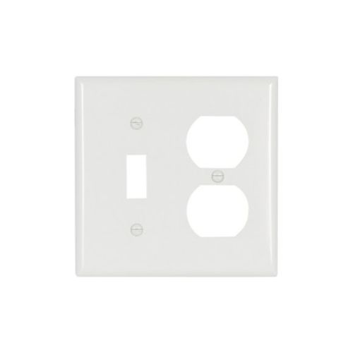 Main product image of Combination Wallplate, White, Toggle, Duplex Receptacle Cutout, Thermoset, 2-Gang, Standard, 2138W-BOX
