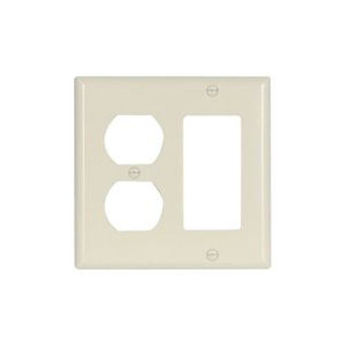 Main product image of Combination Wallplate, Almond, Duplex Receptacle, Decorator Cutout, Thermoset, 2-Gang, 2157A-BOX