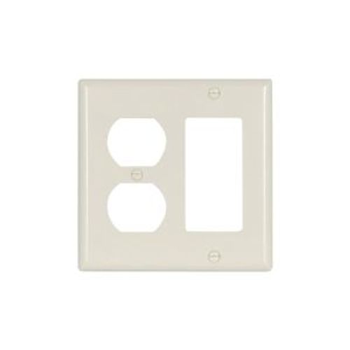 Main product image of Combination Wallplate, Lt. Almond, Duplex Receptacle, Decorator Cutout, Thermoset, 2-Gang, 2157LA-BOX