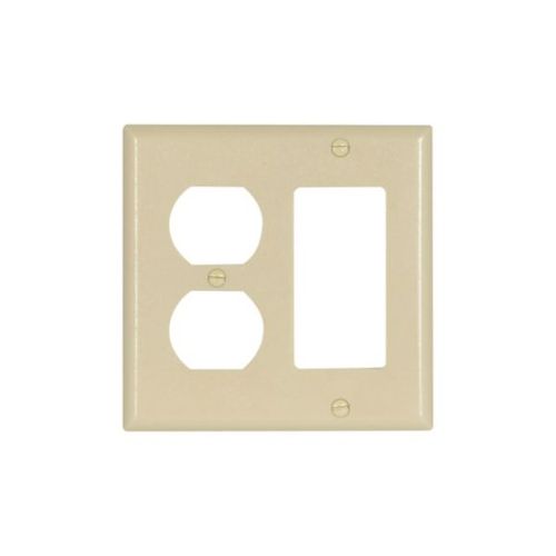 Main product image of Combination Wallplate, Ivory, Duplex Receptacle, Decorator Cutout, Thermoset, 2-Gang, 2157V-BOX