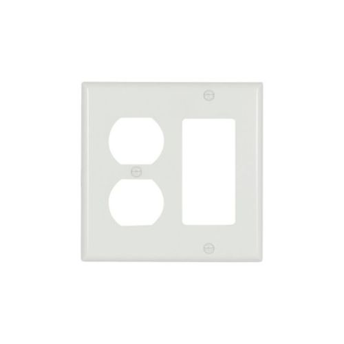 Main product image of Combination Wallplate, White, Duplex Receptacle, Decorator Cutout, Thermoset, 2-Gang, 2157W-BOX