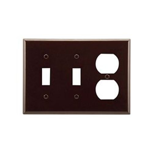 Main product image of Combination Wallplate, Brown, Toggle, Toggle, Duplex Receptacle Cutout, Thermoset, 3-Gang, 2158B-BOX