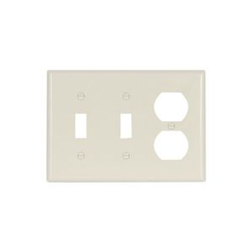 Main product image of Combination Wallplate, Lt. Almond, Toggle, Toggle, Duplex Receptacle Cutout, Thermoset, 3-Gang, 2158LA