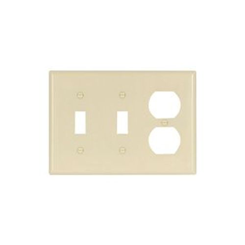 Main product image of Combination Wallplate, Ivory, Toggle, Toggle, Duplex Receptacle Cutout, Thermoset, 3-Gang, 2158V-BOX