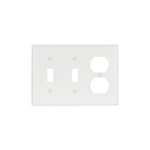 Main product image of Combination Wallplate, White, Toggle, Toggle, Duplex Receptacle Cutout, Thermoset, 3-Gang, 2158W-BOX