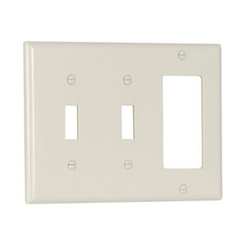 Main product image of Combination Wallplate, Lt. Almond, Toggle, Toggle, Decorator Cutout, Thermoset, 3- Gang, 2173LA