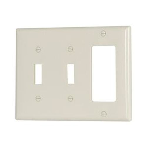 Main product image of Combination Wallplate, Lt. Almond, Toggle, Toggle, Decorator Cutout, Thermoset, 3- Gang, 2173LA