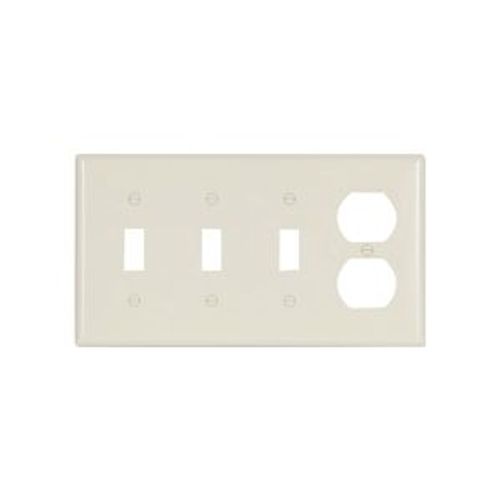 Main product image of Combination Wallplate, Lt. Almond, Toggle, Toggle, Toggle, Duplex Receptacle Cutout, Thermoset, 2174LA-BOX