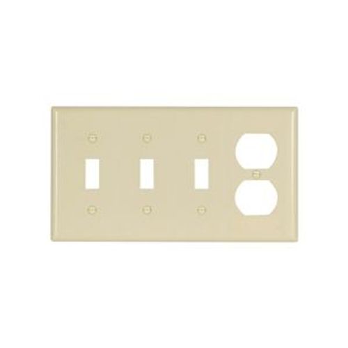 Main product image of Combo Wallplate, Ivory, Toggle, Toggle, Toggle, Duplex Receptacle Cutout, Thermoset, 4-Gang, 2174V-BOX