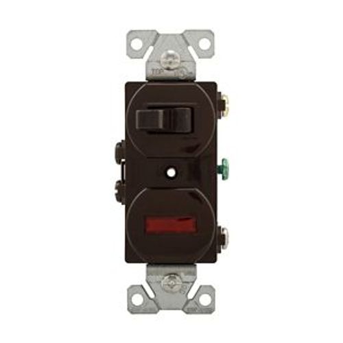 Main product image of Commercial Combo Switch, Neon Pilot Light, #14-#12 Awg 15A, 120V Switch, 125V Pil Lgt, Brown, 277B-BOX