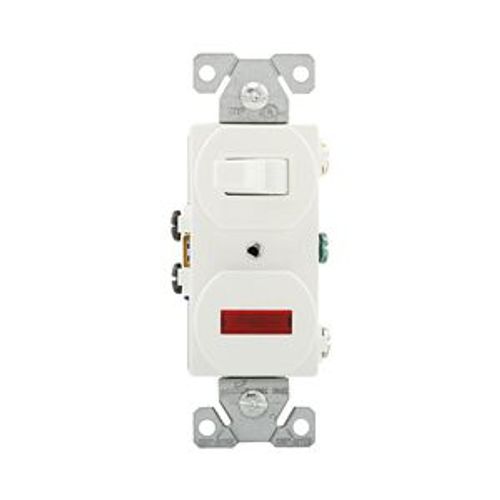 Main product image of Commercial Combo Switch, Neon Pilot Light, #14-#12 Awg 15A, 120V Switch, 125V (Pil Lgt), White, 277W-BOX
