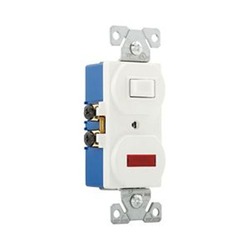 Main product image of Commercial Combo Switch, Neon Pilot Light, #14-#12 Awg 15A, 120V Switch, 125V (Pil Lgt), White, 277W-BOX