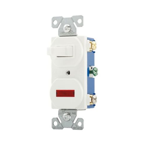 Main product image of Commercial Combo Switch, Neon Pilot Light, #14-#12 Awg 15A, 120V Switch, 125V (Pil Lgt), White, 277W-BOX