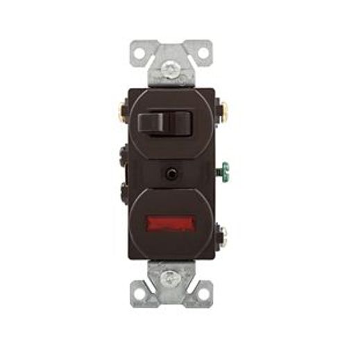 Main product image of Commercial Combo Switch, Neon Pilot Light, #14-#12 Awg 15A, 120V (Switch), 125V (Pil Lgt), Brown, 294B-BOX