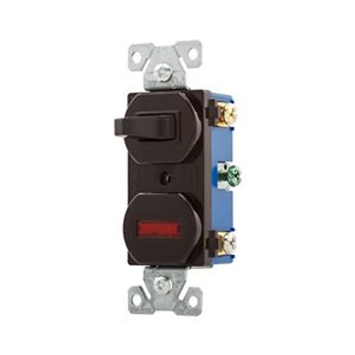 Main product image of Commercial Combo Switch, Neon Pilot Light, #14-#12 Awg 15A, 120V (Switch), 125V (Pil Lgt), Brown, 294B-BOX
