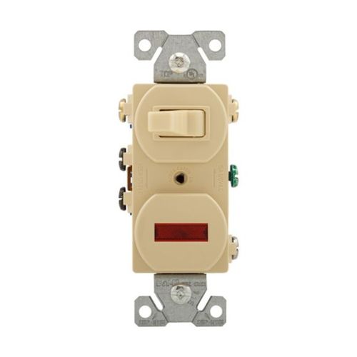 Main product image of Commercial Combo Switch, Neon Pilot Light, Stand, #14-#12 Awg 15A, Ivy, 294V-BOX