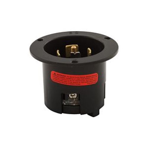 Main product image of Locking Flanged Inlet, 10A, 20A, Industrial, 250/600V, Black, 4-Pole, Five-Wire, Grounding, 3524BK