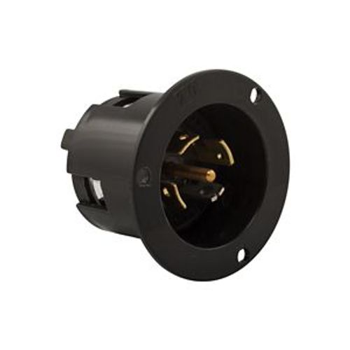Main product image of Locking Flanged Inlet, 10A, 20A, Industrial, 250/600V, Black, 4-Pole, Five-Wire, Grounding, 3524BK