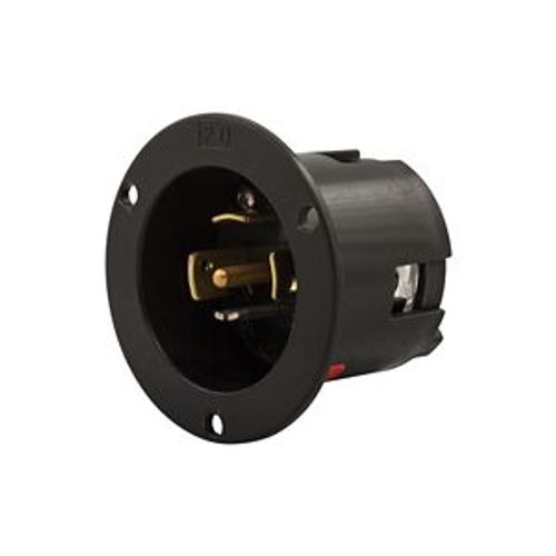 Main product image of Locking Flanged Inlet, 10A, 20A, Industrial, 250/600V, Black, 4-Pole, Five-Wire, Grounding, 3524BK