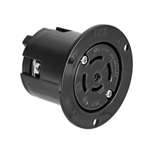 Main product image of Locking Flanged Outlet, 10A, 20A, Industrial, 250/600V, Black, 4-Pole, Five-Wire, Grounding, 3525BK